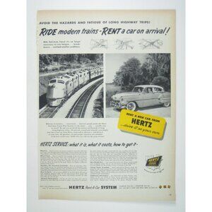 Hertz Rent-A-Car System Vintage Ad Mid Century Era Train Car Travel